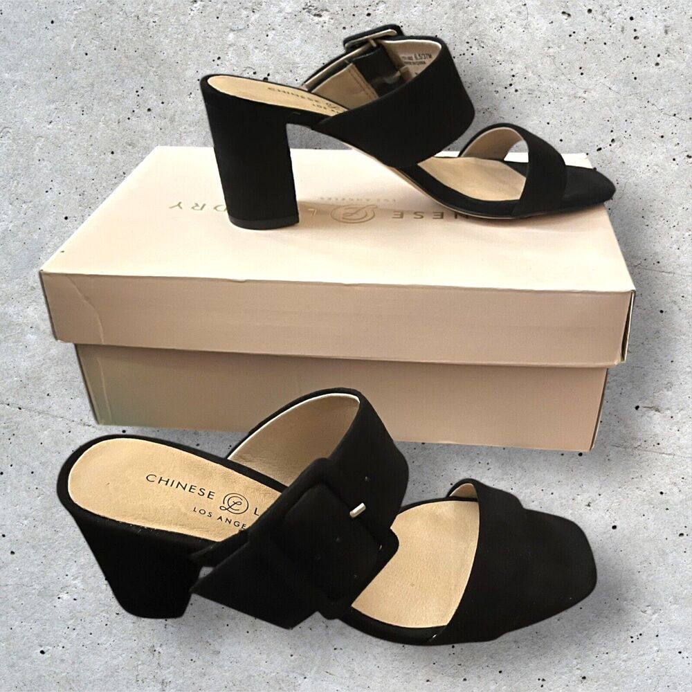 Chinese Laundry Womens Yippy Open Toe Heels Sandals Black Suede Size 6.5 M US